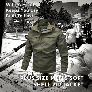 Plus Size Spring Washed Stand Collar Canvas <b>Soft</b> <b>Shell</b> Gym Outdoor Nylon Zip-Up Windbreaker <b>Jacket</b> for <b>Men</b> - Product Image 2