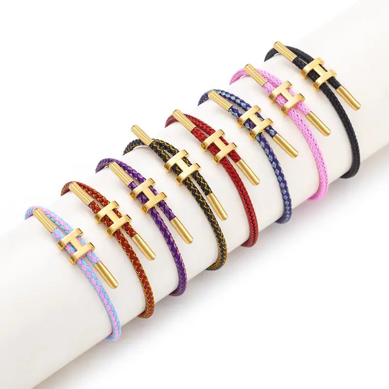 High Quality Adjustable Stainless Steel Bracelet Multicolor String Braided Thread Rope Bracelet For Women And Men