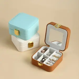 Boîte de rangement de boucles d'oreilles, boîte de rangement de bijoux en cuir PU boîte à bagues Simple Portable de Style rétro accessoires boîte à bijoux
