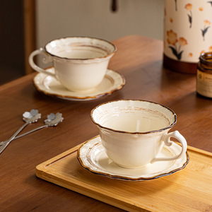 Japanese Style Ceramic Cup and Saucer <b>Set</b> 250ml Vintage <b>Coffee</b> <b>Mug</b> Wide Mouth Cappuccino Latte Cup - Product Image 4