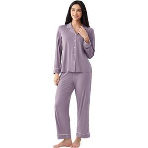 Conjunto de Pijama de Bambú Viscosa Premium Personalizado al por Mayor para Mujer, Manga Larga, con Botones, 2 Piezas, Ropa de Dormir Modal, Conjuntos de Pijama de Algodón para Mujer - Product Image 1