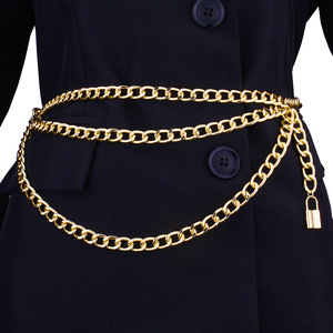 โซ่คาดเอวแฟชั่น โซ่โลหะผสมสังกะสี จี้รูปทรงล็อค สำหรับทุกเพศ สวมใส่ได้ทุกวัน สไตล์ฮิปฮอป หลายชั้น - Product Image 1