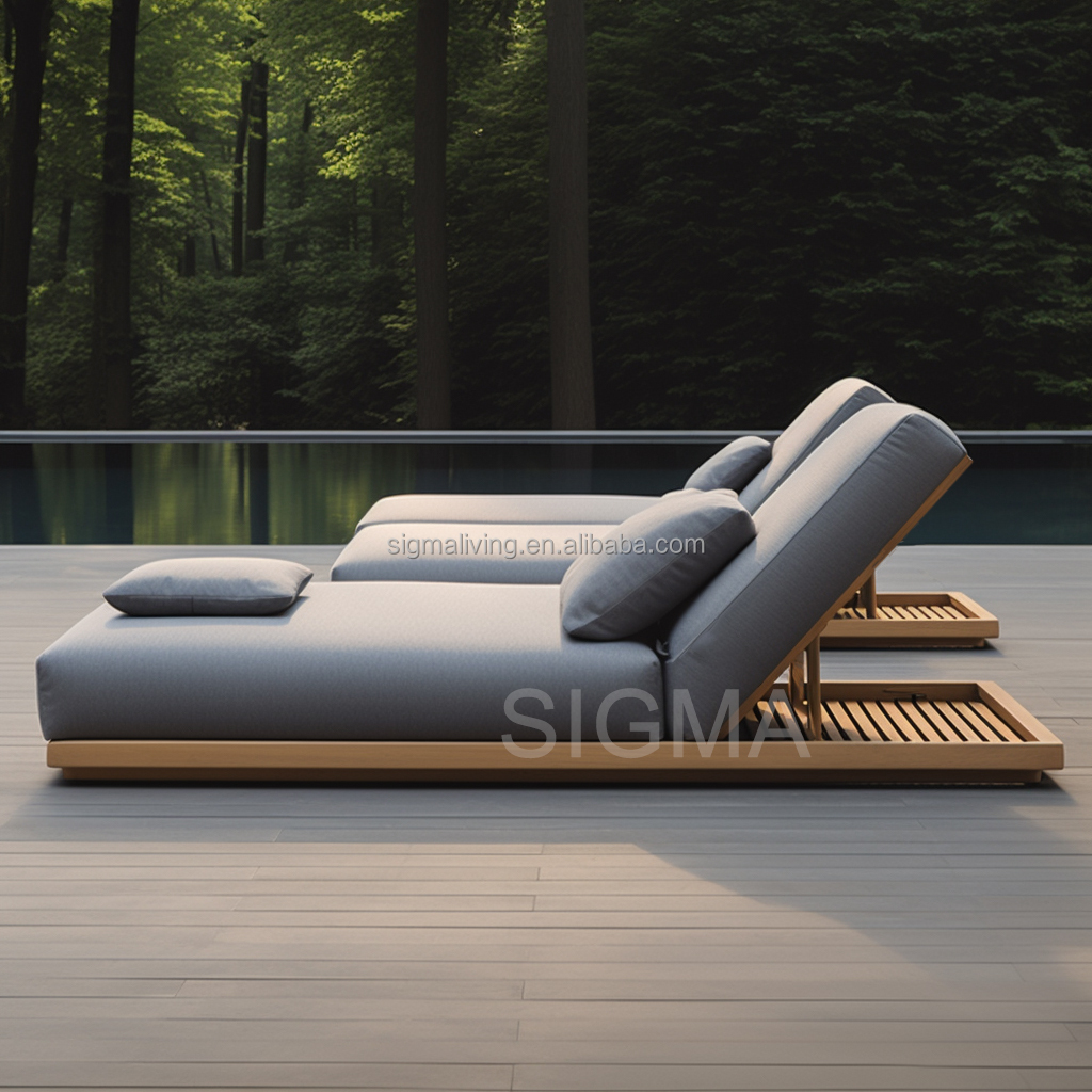 Luxury Furniture Wholesale Natural Teak Garden Chaise Chair Set Waterproof Outdoor Chaise Sun Lounger