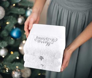 <span class=keywords><strong>Asciugamano</strong></span> natalizio personalizzabile 100% cotone Terry 120g Stock bianco con motivo sportivo ricamato - Product Image 5