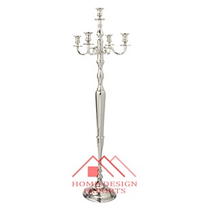 Candélabre en métal finition nickel avec 5 bras, porte-bougie pour centre de table de mariage et décoration de table - Product Image 2