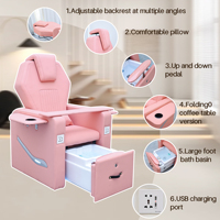 Fauteuils de pédicure roses avec pompe de vidange, chaise de manucure spa professionnelle de luxe confortable, fournisseur pour salon de manucure