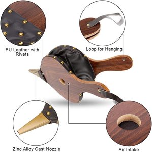 Buse en fonte <span class=keywords><strong>de</strong></span> souffleur d'air en <span class=keywords><strong>bois</strong></span> pour Camping en plein air BBQ Grill Cheminée Pompe à <span class=keywords><strong>soufflet</strong></span> à main Pit Barbecue Outils d'incendie Accessoires - Product Image 3