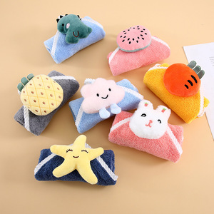 Essuie-mains mignon enfants essuie-mains mouchoir sec absorbant cuisine essuie-glace tissu corail polaire <span class=keywords><strong>serviette</strong></span> avec boucle de suspension - Product Image 1