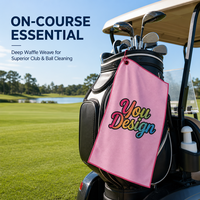 Serviette de golf en microfibre gaufrée 380 GSM avec logo personnalisé et clip, 60x40cm, séchage rapide, imprimée, pour nettoyage de clubs de golf, vente en gros