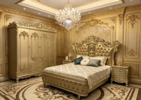 Meubles de maison et ensemble complet de meubles de chambre à coucher élégants, ensemble de meubles de chambre à coucher italien royal, ensemble de literie de luxe, lit king size classique