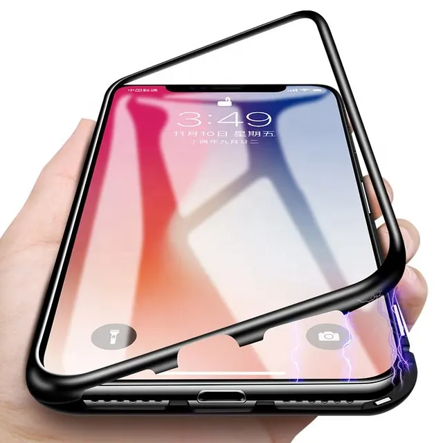 360 Degree Protective Transparent Magnetic Tempered Glass Mobile Phone Accessories Case with Metal Frame for iPhone 13 12 11 XR