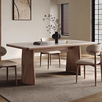 Ensemble de table à manger de style moderne et luxueux, base stable, plateau en bois massif et pierre, traditionnel, écologique, 6 places