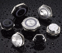 Sweideer Interruptor de Botón Metálico Ultracorto de 12mm 16mm 19mm con Luz LED, Impermeable IP65, Contacto 1NO y Cables Preconectados