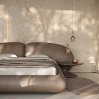 Lit de chambre à coucher design, lit double moderne minimaliste, chambre principale, luxe léger, sensation haut de gamme
