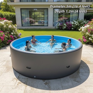 Elegante <span class=keywords><strong>Piscina</strong></span> Inflable Redonda, Acabado Mate Cepillado, Exterior Gris Claro e Interior Azul, Tecnología DWF Drop Stitch para Jardín Exterior - Product Image 6