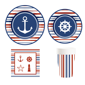 DAMAI Customized Dark Blue Navigation Happy <b>Birthday</b> Sailing Print Theme Paper <b>Table</b> Ware Set for Kid Boy <b>Birthday</b> Decorations - Product Image 4