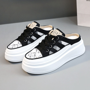 2026 New Mesh Women's Loafers <b>Half</b> Slippers Summer Trendy Breathable Thick PVC Outsole Elevated Versatile Sports Shoes - Product Image 1