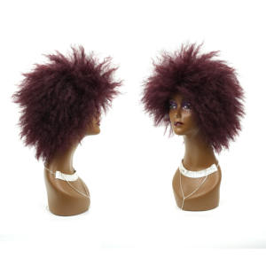 Wholesale 8 Inch Afro Curl Burg Machine Made 100% Synthetic Fiber High Quality Elastic Mesh Cap Afro Wave Glueless Soft <b>Wig</b> - Product Image 3