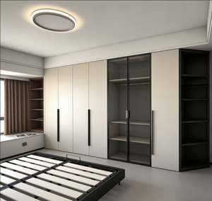 BALOM Dressing sur mesure avec commode intégrée, miroir supérieur et tiroirs de rangement pour bijoux, système de garde-robe pour chambre à coucher - Product Image 1