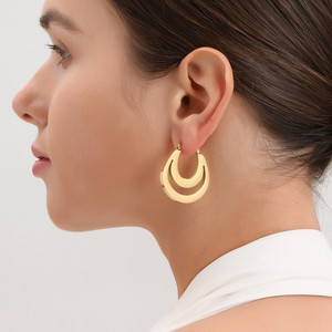 Pendientes geométricos únicos de <span class=keywords><strong>plata</strong></span> y oro para mujer, acero inoxidable, envío directo, corazón, estrella, triángulo, aro, diseño exagerado - Product Image 1