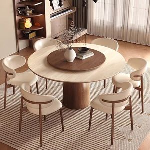 Tavolo da Pranzo Moderno in <span class=keywords><strong>Legno</strong></span> di Noce con Piano in Pietra Sinterizzata, Rotondo <span class=keywords><strong>per</strong></span> Ristoranti e Casa - Product Image 3
