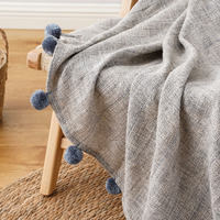 Couverture tricotée en rotin 50x60 pouces, plaid décoratif confortable avec Pompon
