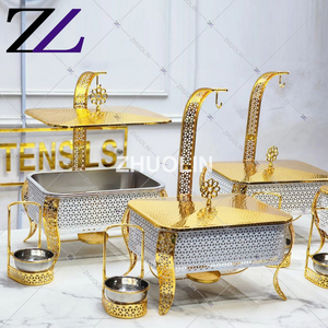 Réchauffeur d'aliments casserole et poêle à eau argent et or ensemble de serveur plat de spéléologie avec couvercles suspendus 8L diamant doré-plat à récurer - Product Image 3