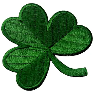 Excellent quality Irish Clover Dark Green Embroidered leaf Patch Lucky Shamrock Iron-On Ireland Emblem