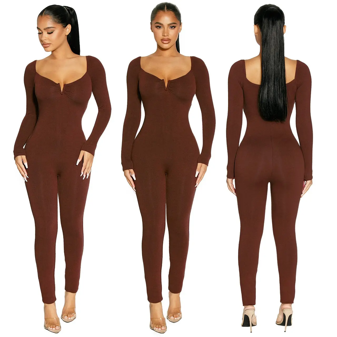 V neck jumpsuit sexy slim body jumpsuit fashion jump suits for women