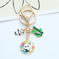 Porte-clés créatif de style chinois en alliage de zinc fait main, avec support de pièces de monnaie, pendentif mignon Panda Huahua et Panda Fleur, décoration de sac pour couple