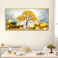 Peinture murale personnalisée moderne abstraite dorée en porcelaine cristalline, motif arbre en pierre, paysage, affiche sur le thème de la nature