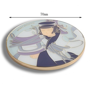 Souvenir Cosmetic Mirror Custom Logo PU Pouch Round <b>Small</b> Hard Enamel Makeup Mirror - Product Image 5