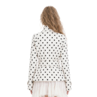 Veste Courte Femme Personnalisée à Pois, Taille Peplum, Double Boutonnage, Col Montant, Ceinturée – Vente en Gros OEM ODM