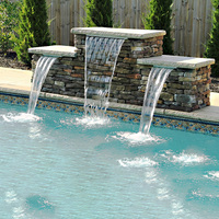 Cascade de Piscine Fontaine de Jardin Voile d'Eau Fontaine Artificielle avec Lumière LED pour Décoration