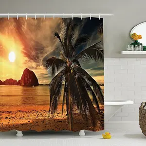 Özelleştirilmiş okyanus sahne dijital baskılı Polyester su geçirmez 72_72 ''duş banyo perdesi dekorasyon