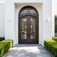 Porte d'entrée moderne à double battant en verre, en fer noir, de style français, contemporaine, pour maison résidentielle