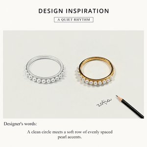 Pearl Accent Band <b>Ring</b> Stainless <b>Steel</b> 14K Gold Vacuum Plated Imitation Pearl Half-Row <b>Ring</b> 21.1 mm - Product Image 2