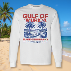 T-shirt a maniche lunghe Gulf Of Murica, girocollo unisex, design patriottico da spiaggia, stampato serigrafato - Product Image 3