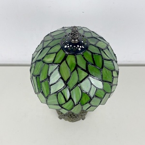 LongHuiJing 8 Inch Tiffany Lamp Stained Glass Bedside Table Lamp Leaf Green Style Reading Table Lamp - Product Image 6