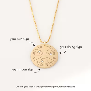 Collier Soleil Lune Rising Zodiaque Roue Astrologie Roue Zodiaque Roue Collier Signe Soleil Collier En Gros Bijoux Faits À La Main - Product Image 2