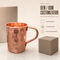 Mug Moscow Mule en acier inoxydable plaqué cuivre 400 ml 13 oz, martelé, qualité de contrôle manuelle en usine, vente en gros