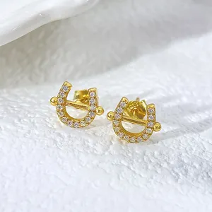 Good Price 18K Rose Gold Plated 925 Sterling Silver 5A Diamond Zircon Horseshoe shape Stud Earring For Women Fashion Jelewelry