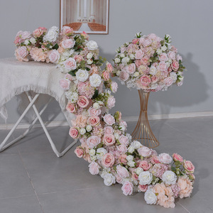 Rosa lunga fila <span class=keywords><strong>di</strong></span> <span class=keywords><strong>fiori</strong></span> con palla <span class=keywords><strong>di</strong></span> <span class=keywords><strong>fiori</strong></span> tavolo <span class=keywords><strong>di</strong></span> nozze Set con sfondo fiore decorazione ad arco - Product Image 2