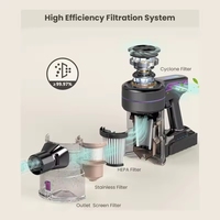 Aspirateur balai sans fil avec écran LED, batterie amovible, conception sans sac, pour voiture et hôtel, puissance d'aspiration 101-120 AW, filtre HEPA