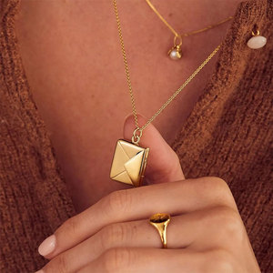 Custom wholesale 316L Stainless Steel 14k 18k Gold Plated Picture Photo Pendant <b>Locket</b> Envelope Jewelry Necklace for <b>Women</b> Men - Product Image 3