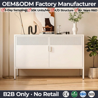 Buffet en métal blanc avec portes perforées, meuble de rangement moderne en acier, armoire de salon, meuble d'entrée, mobilier de maison