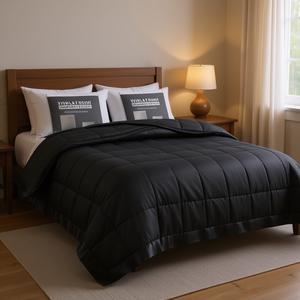 Couverture de lit légère en duvet alternatif DB avec bordure en satin, taille double, matelassée, minimaliste, toutes saisons - Product Image 2