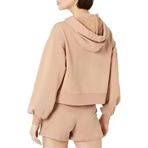 Conjunto de 2 Piezas para Mujer, Casual, con Capucha, Color Sólido, Manga Tres Cuartos, Corte Holgado, Tejido de Algodón Transpirable, para Primavera/Verano - Product Image 3