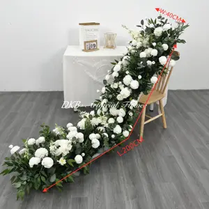 DKB wedding decoration supplies wholesale White chrysanthemums green leaves artificial flower table runner wedding