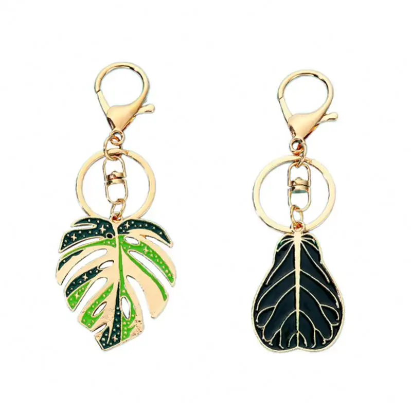 fashion Leaves Monstera Keyring Woman Tropical Leaf Metal Keyring Car Key Holder plant leaf keychain Purse Pendant charm Jewelry